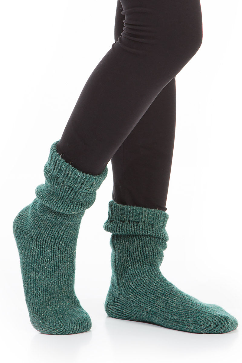 Chaussettes en laine et lin vert sauge