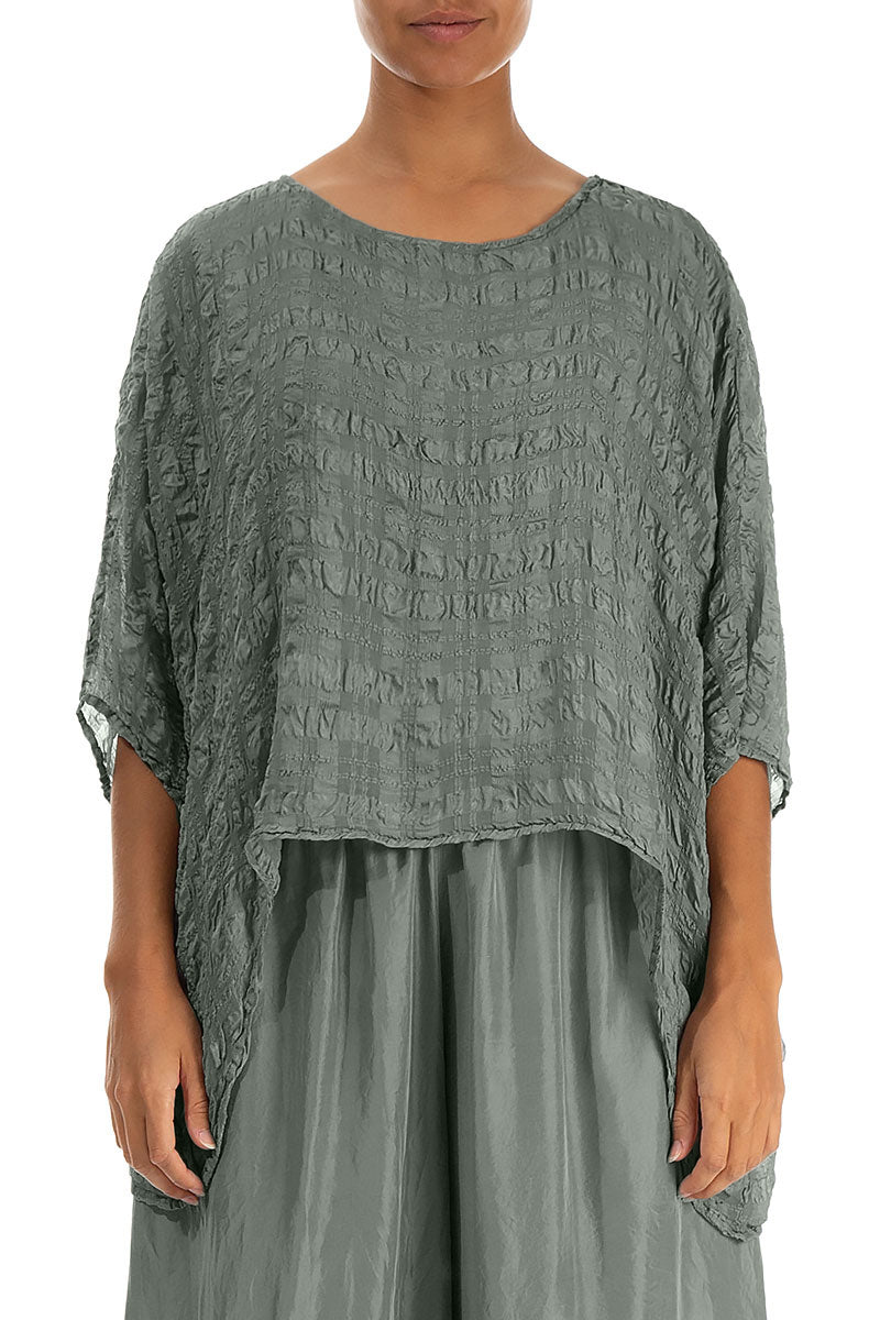 Sage Textured Kaftan Silk Blouse 1