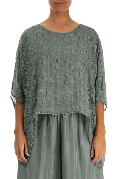 Sage Textured Kaftan Silk Blouse 1