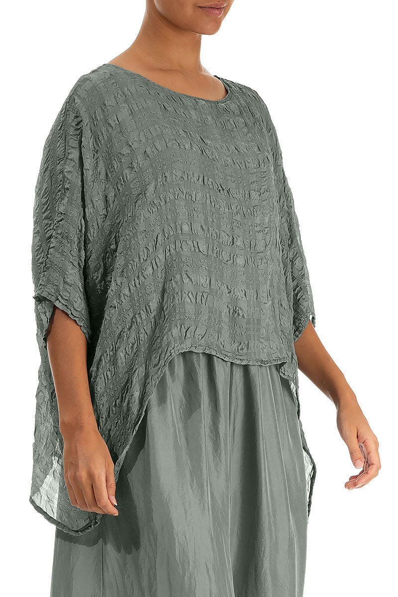 Sage Textured Kaftan Silk Blouse 3