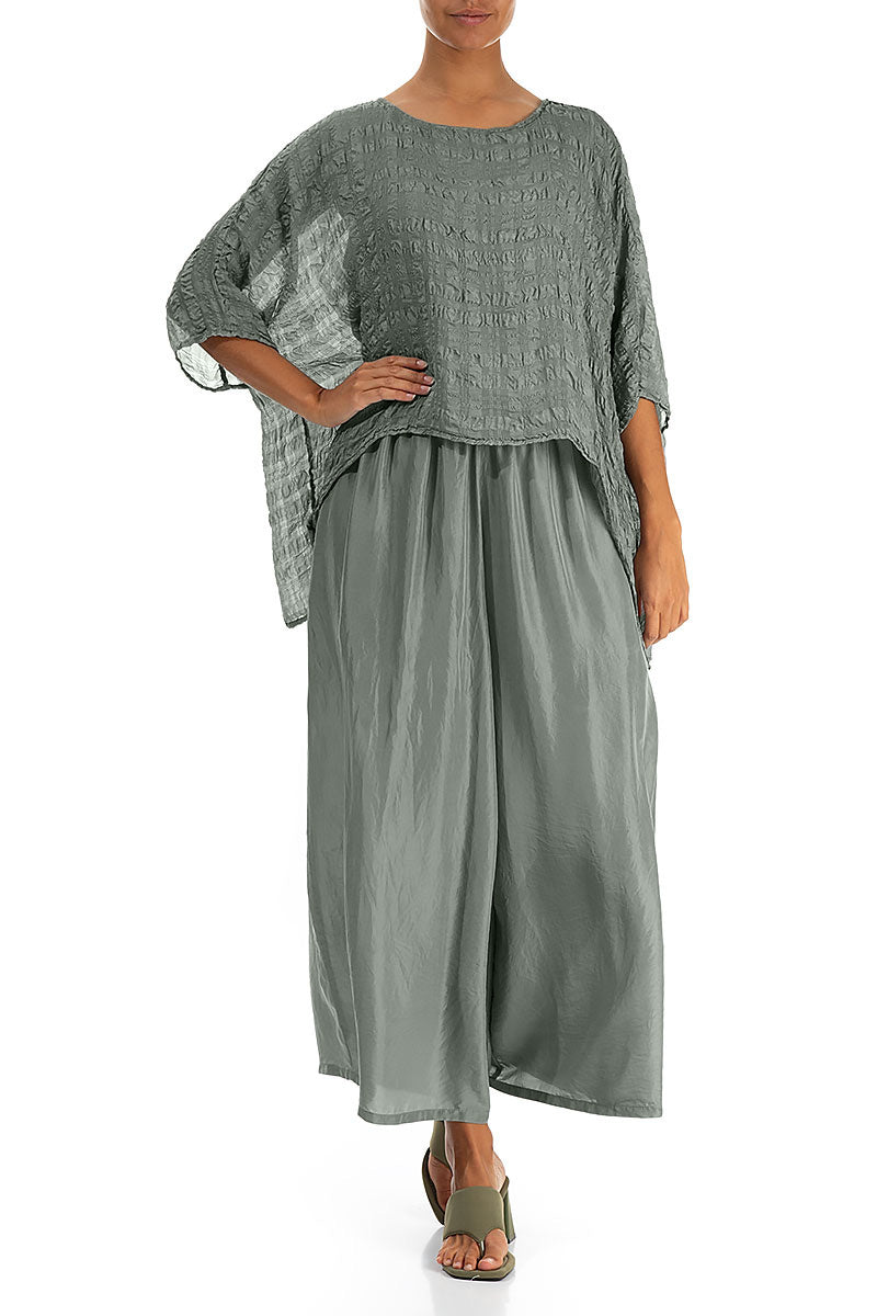 Sage Textured Kaftan Silk Blouse 4