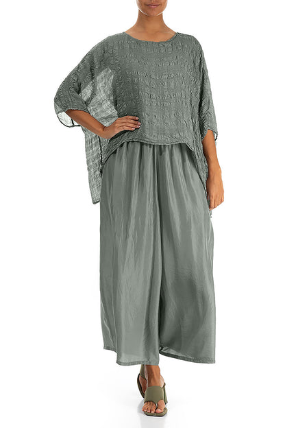 Sage Textured Kaftan Silk Blouse 4
