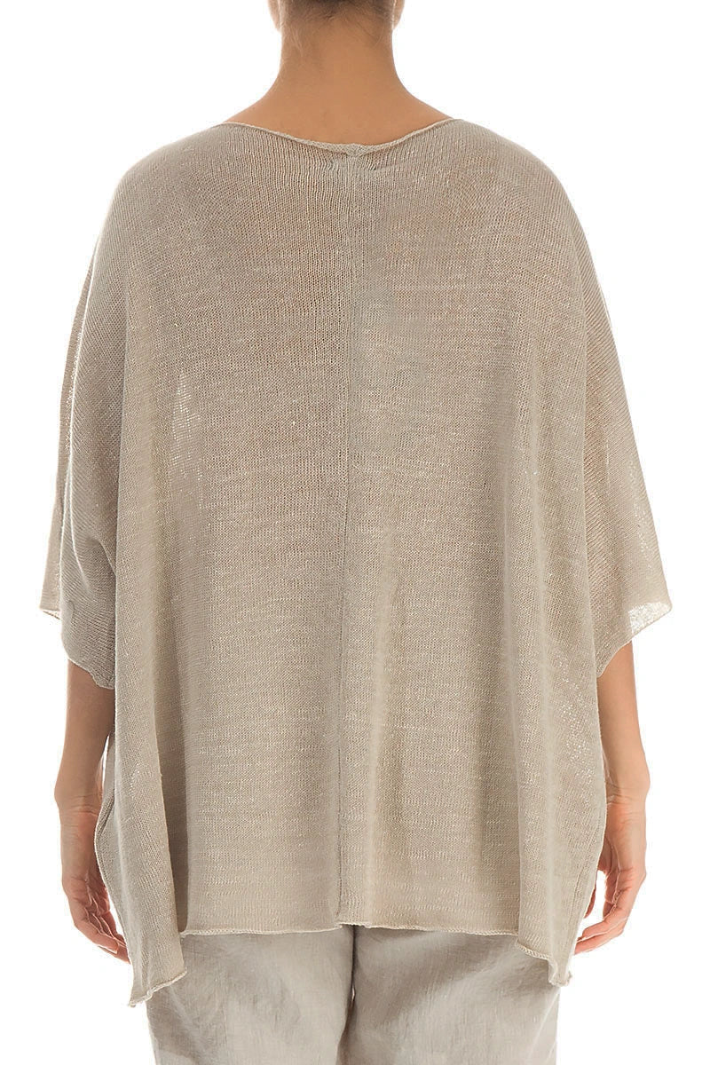Scalloped V-Neck Natural Linen Jumper 2