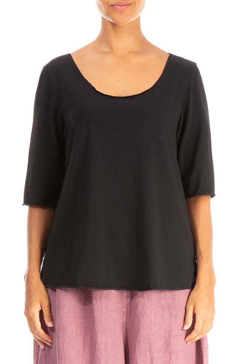 Scoop Neck Black Soft Cotton Top 1