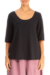 Scoop Neck Black Soft Cotton Top 1