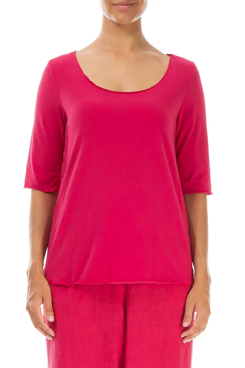 Scoop Neck Raspberry Soft Cotton Top 1