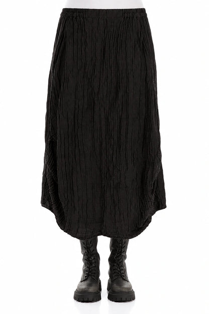 Sculpted Hem Black Crinkled Skirt 1
