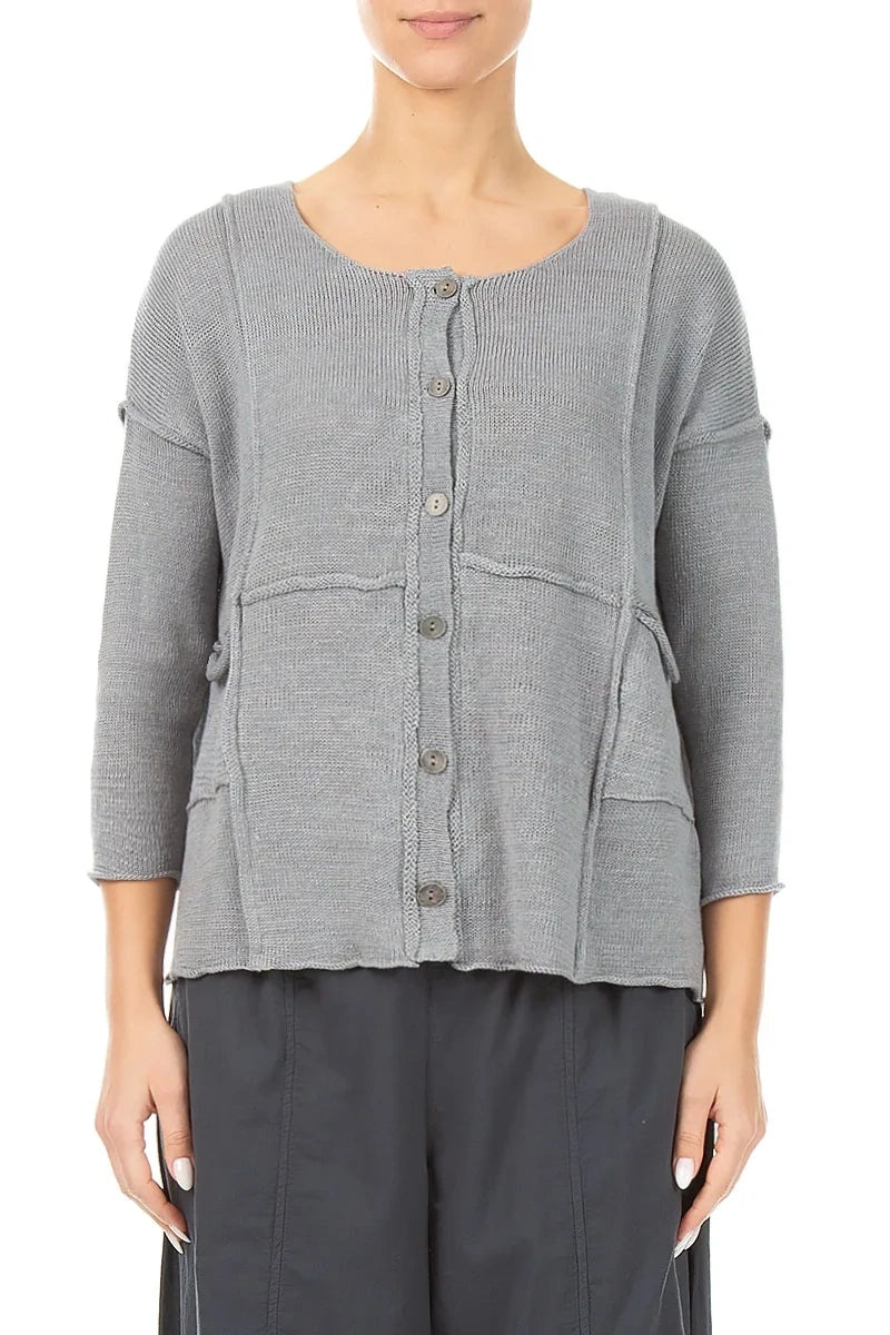Seam Detail Grey Linen Cardigan 1