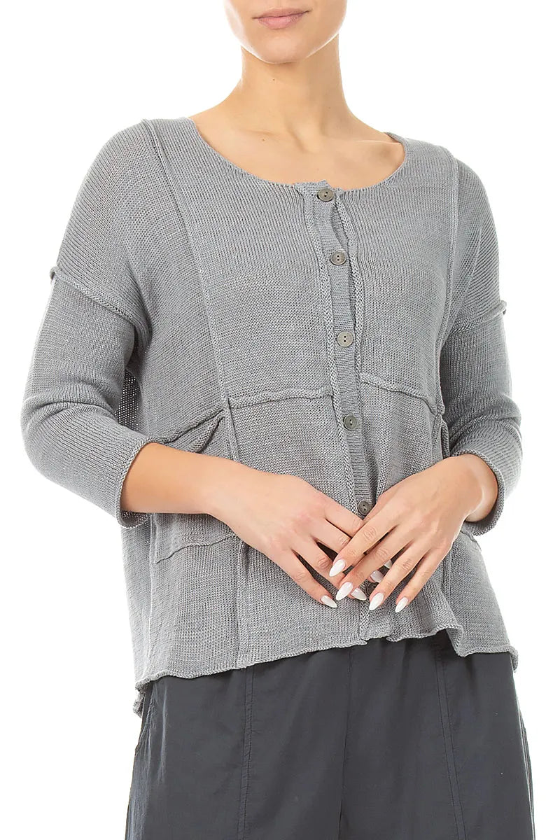 Seam Detail Grey Linen Cardigan 3