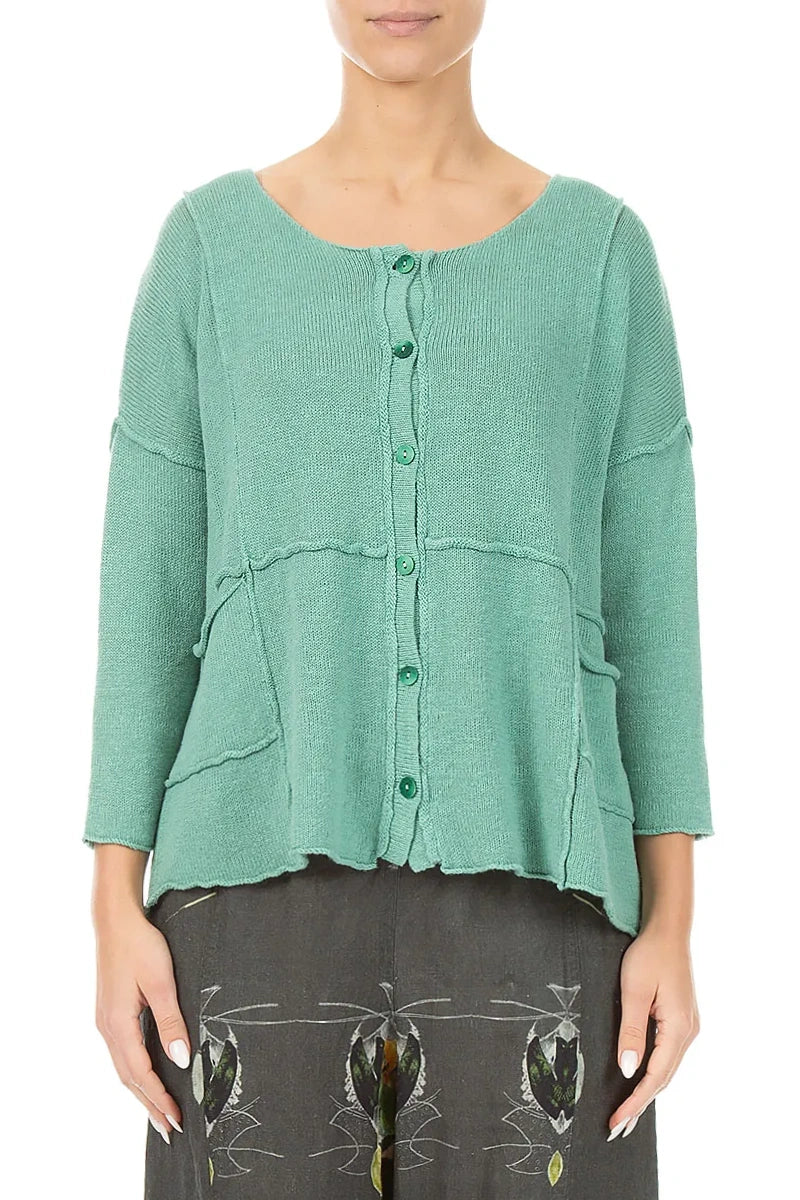 Cardigan aus mintfarbenem Leinen mit Nahtdetail