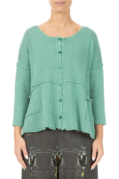 Seam Detail Mint Linen Cardigan 1