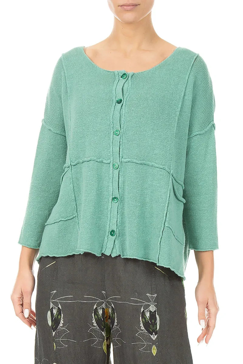 Seam Detail Mint Linen Cardigan 3