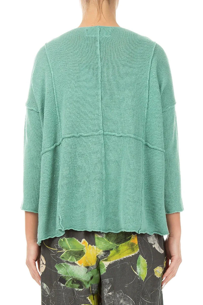 Cardigan aus mintfarbenem Leinen mit Nahtdetail