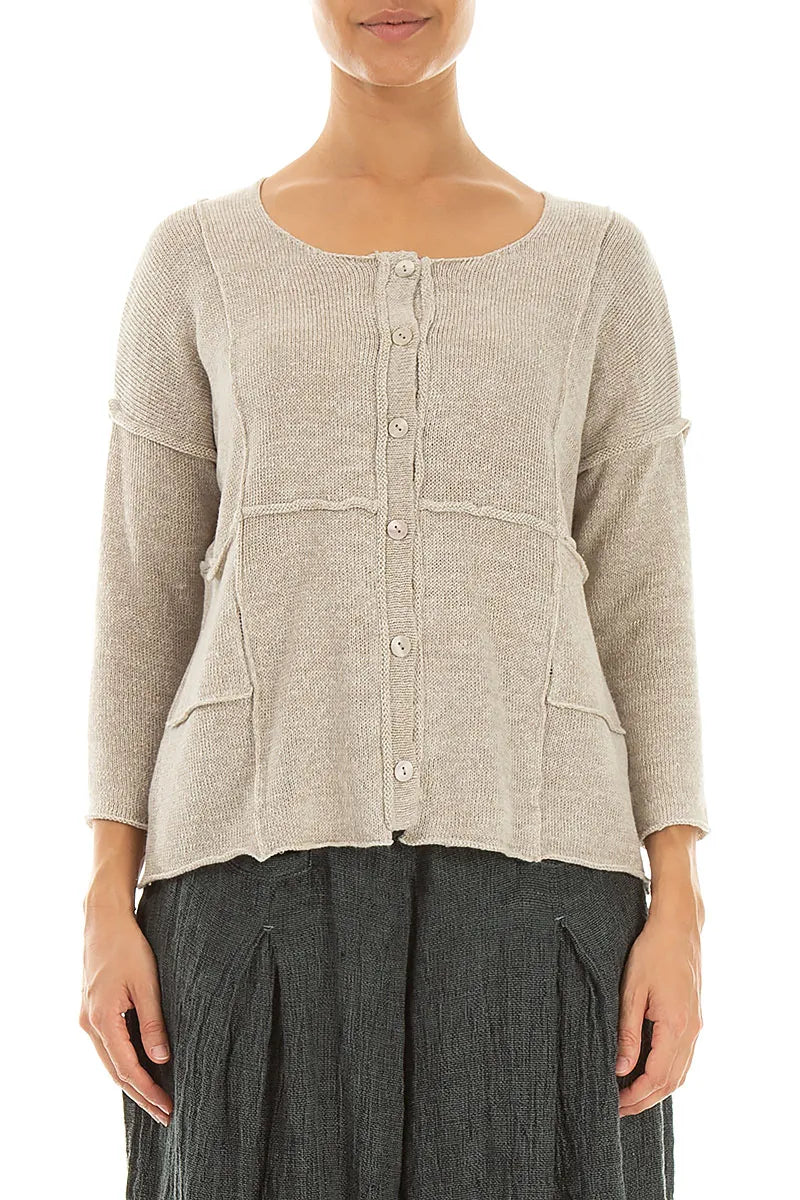 Naht-Detail Cardigan aus Naturleinen
