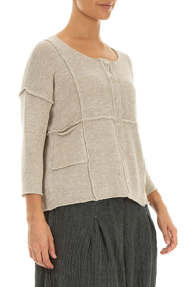 Naht-Detail Cardigan aus Naturleinen