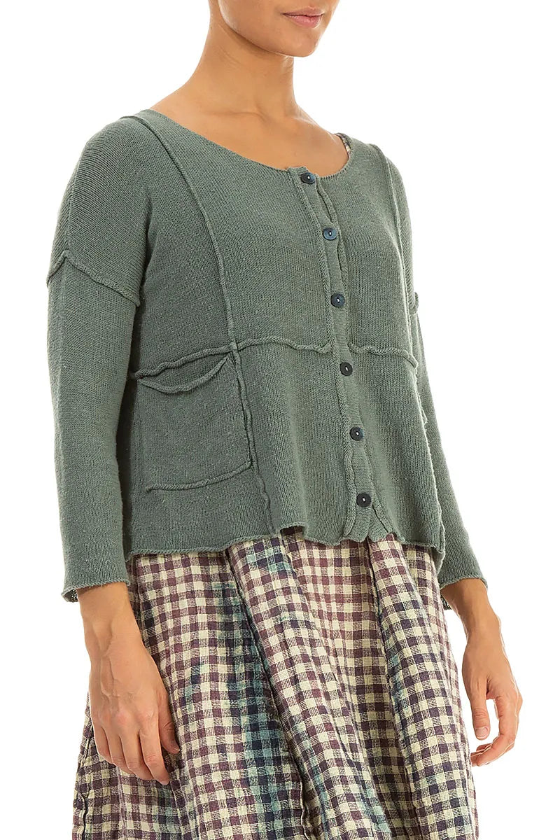 Seam Detail Sage Linen Cardigan