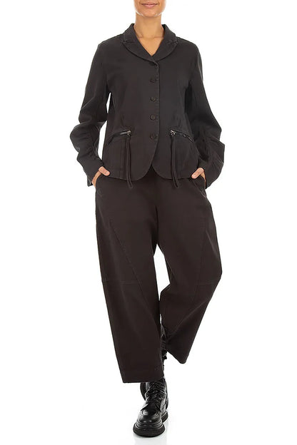 Seamed Black Denim Cotton Trousers