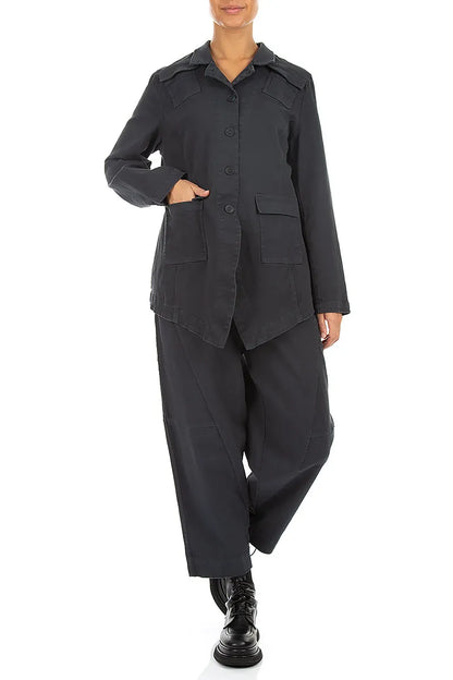Seamed Slate Denim Cotton Trousers