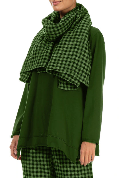 Shamrock Green Check Linen Scarf