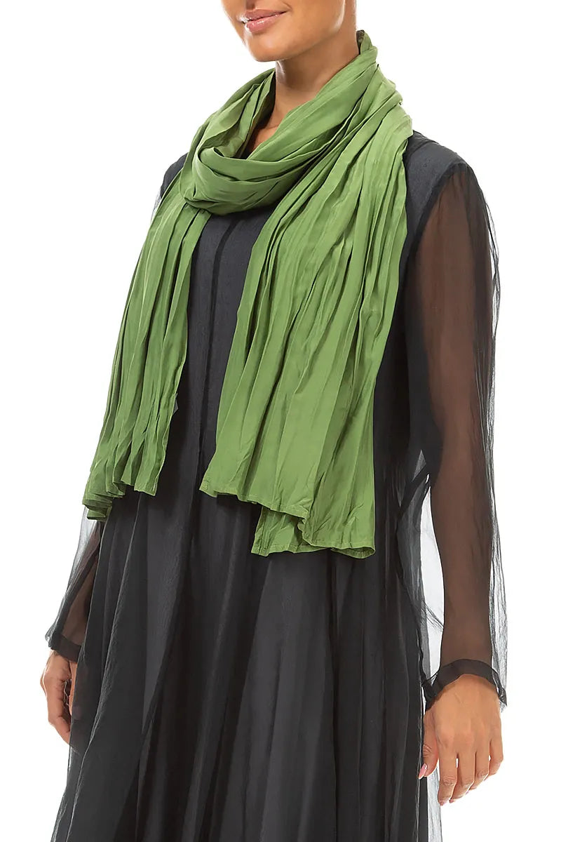 Shamrock Green Crumpled Pure Silk Scarf 3