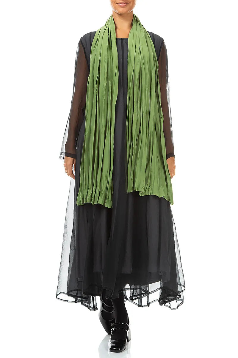 Shamrock Green Crumpled Pure Silk Scarf 2