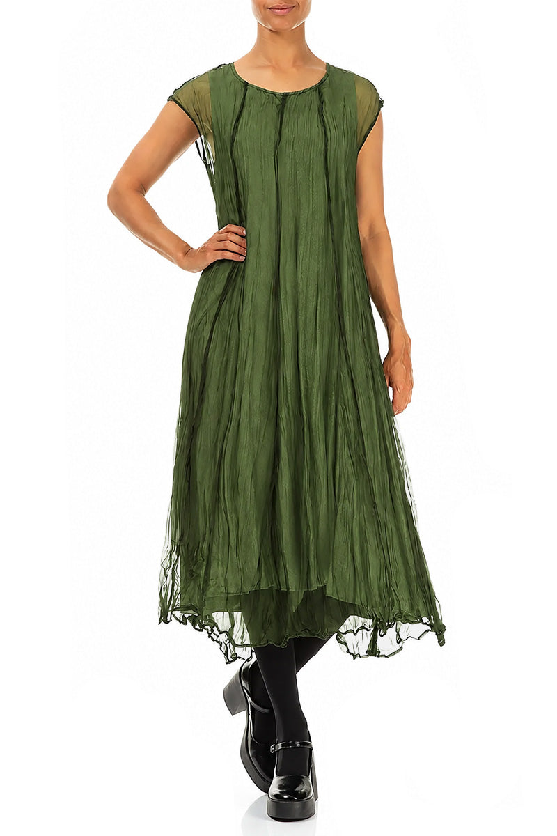 Shamrock Green Crumpled Silk Chiffon Dress