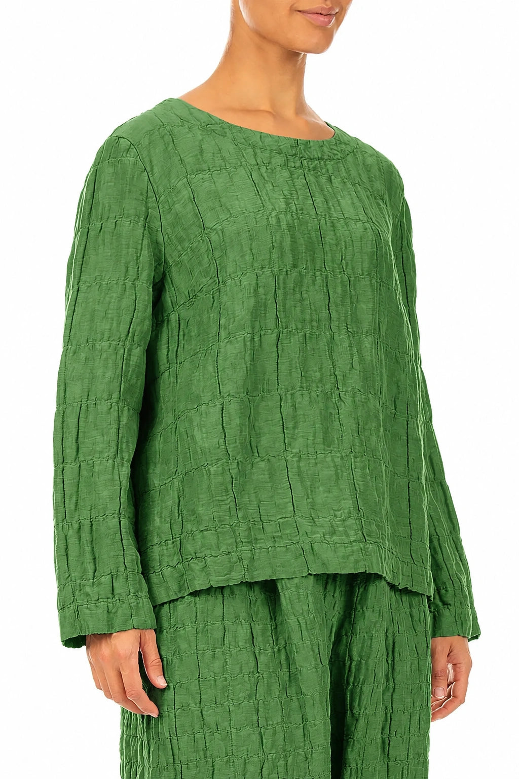 Shamrock Green Pleated Silk Linen Blouse 3