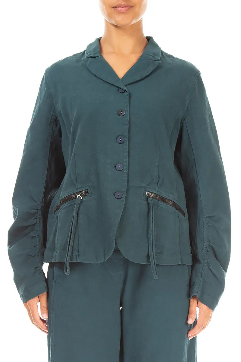 Shaped Deep Turquoise Denim Cotton Jacket 1