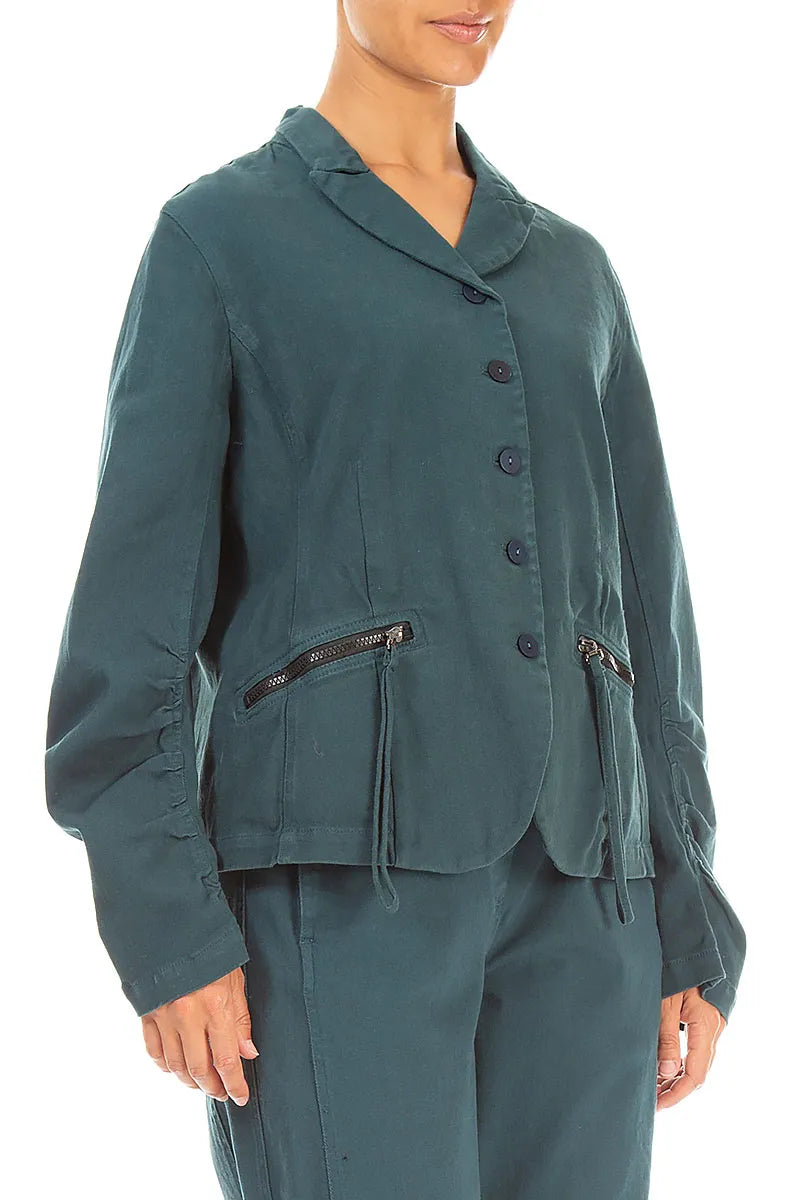 Shaped Deep Turquoise Denim Cotton Jacket