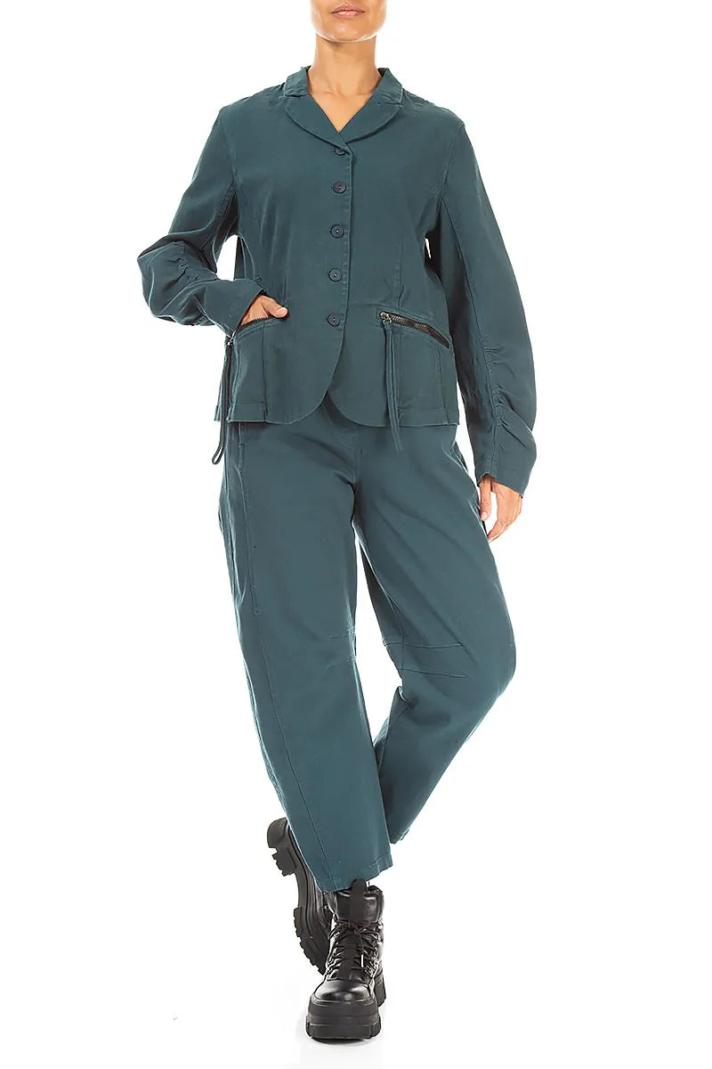 Shaped Deep Turquoise Denim Cotton Jacket 4