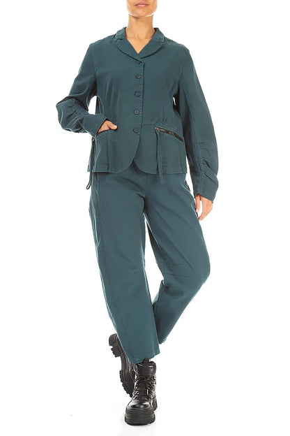 Shaped Deep Turquoise Denim Cotton Jacket