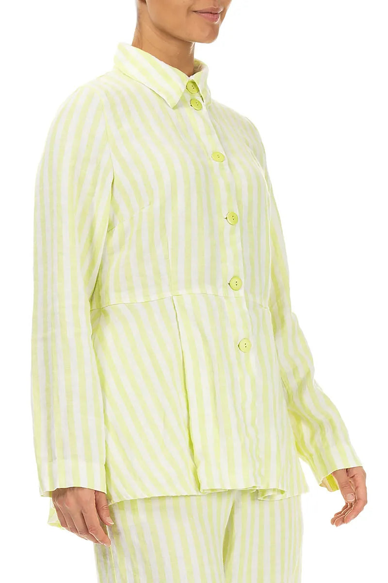 Shaped Lime Striped Linen Shirt 4