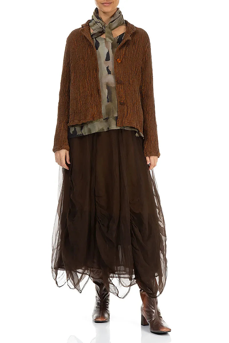 Veste courte en lin et soie texturée cuivrée vieillie