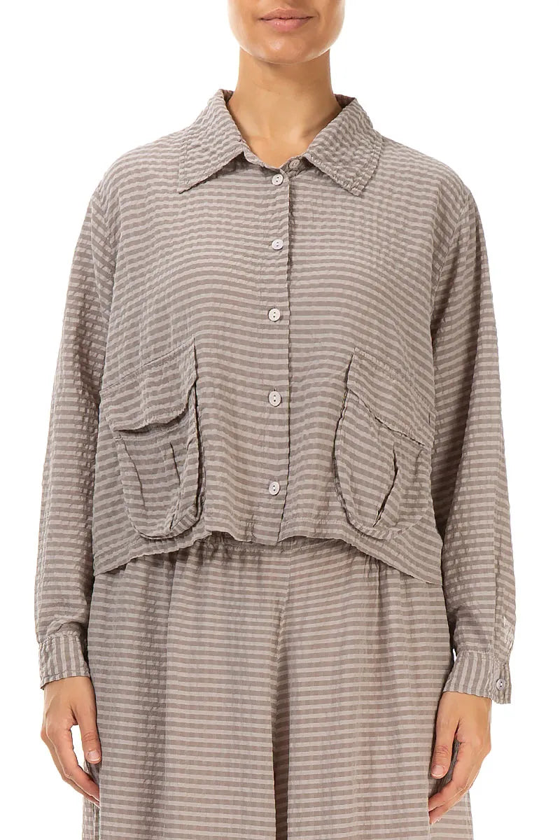 Short Beige Textured Silk Jacket 1