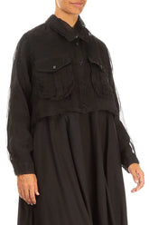 Short Black Silk Chiffon Jacket 3