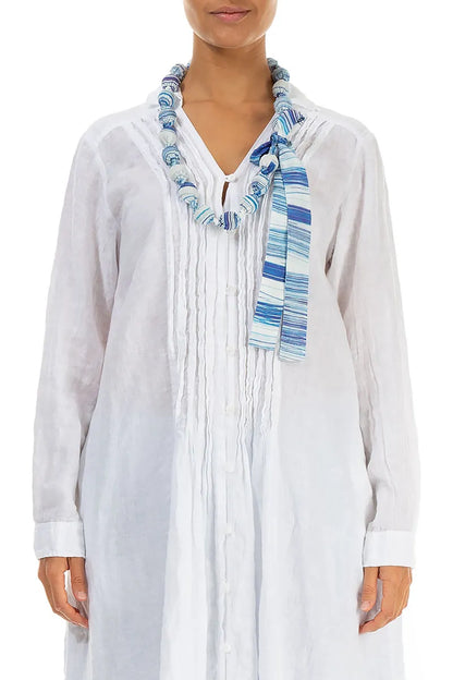 Short Blue Wash Stripe Silk Bamboo Bead Necklace