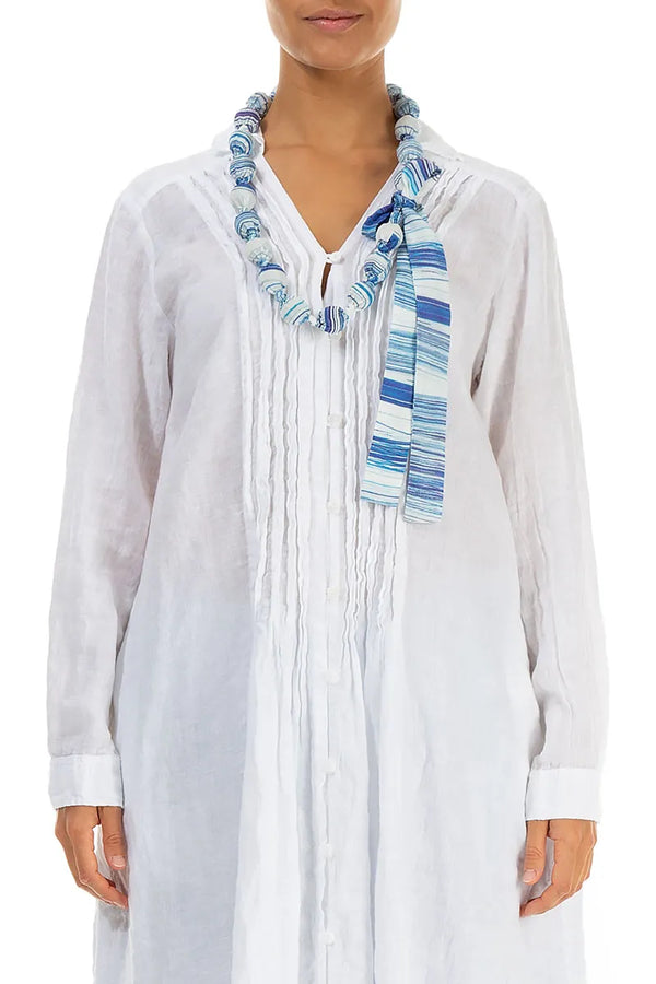 Short Blue Wash Stripe Silk Bamboo Bead Necklace