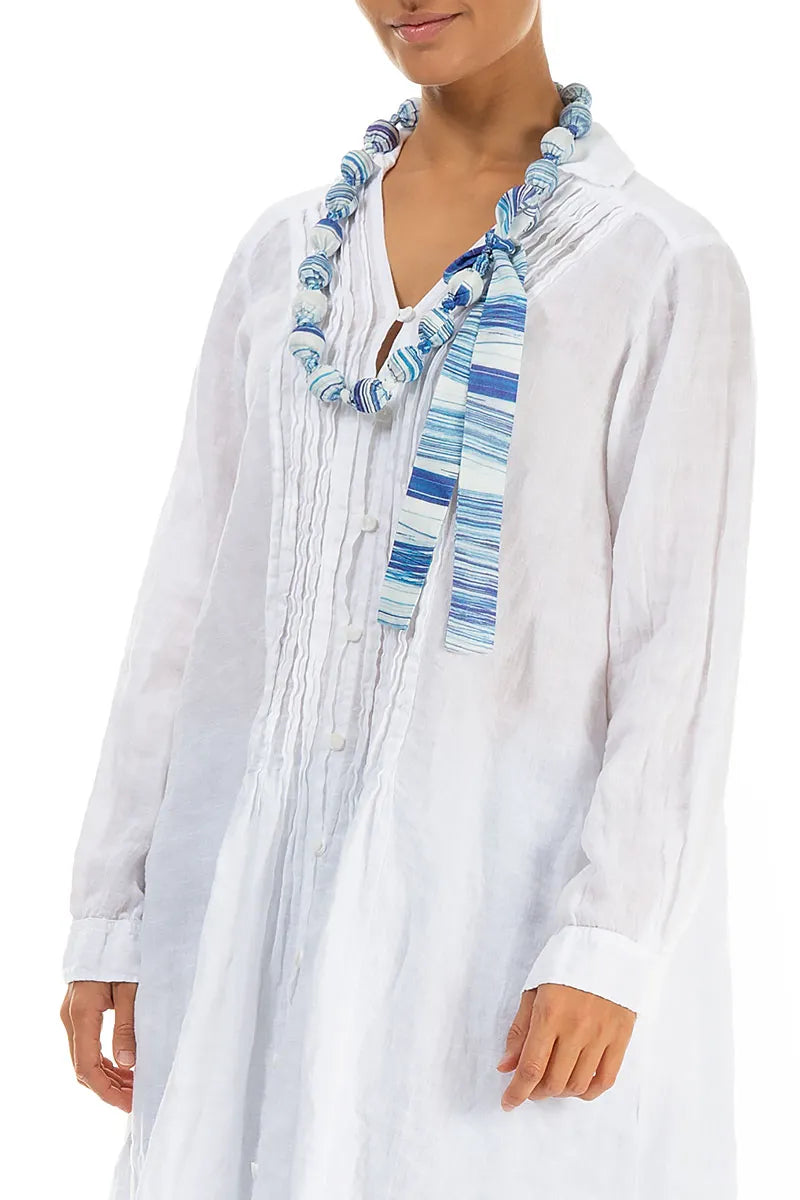 Short Blue Wash Stripe Silk Bamboo Bead Necklace