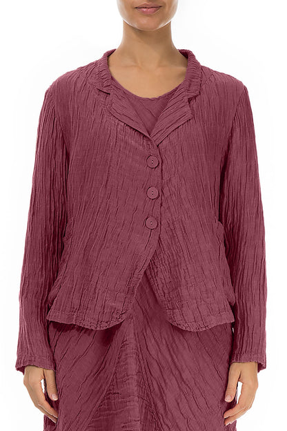 Kurze, zerknitterte Jacke aus antikrotem Seidensatin