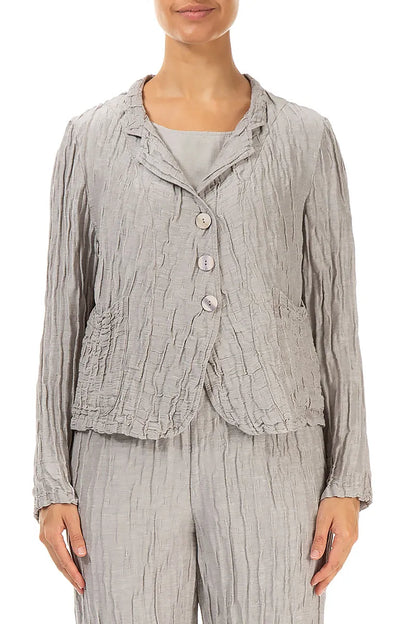 Short Crinkled Beige Silk Jacket