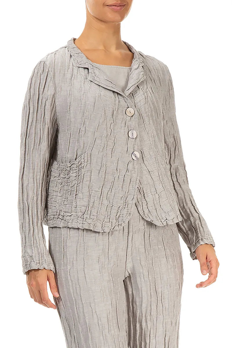 Short Crinkled Beige Silk Jacket