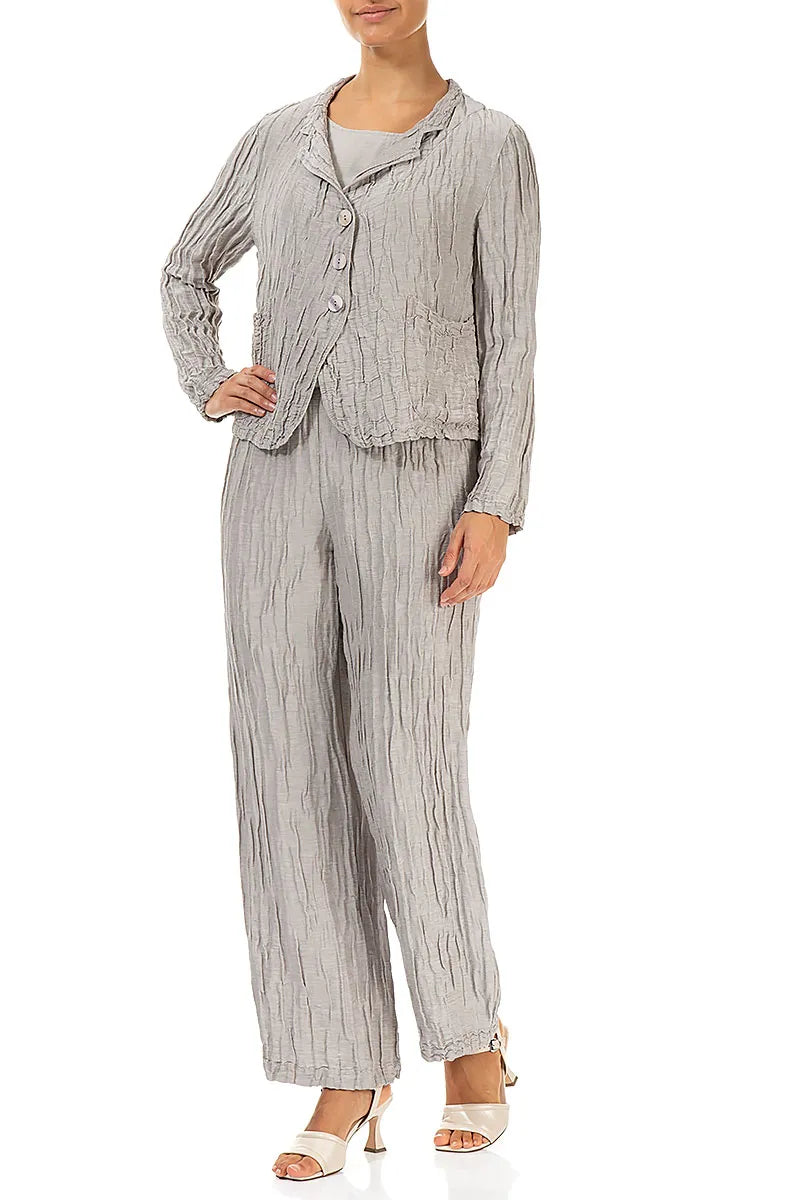 Short Crinkled Beige Silk Jacket