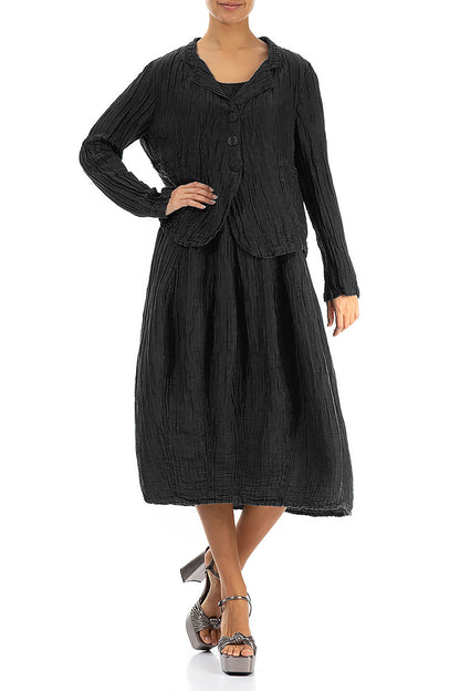 Short Crinkled Black Silk Linen Jacket 4