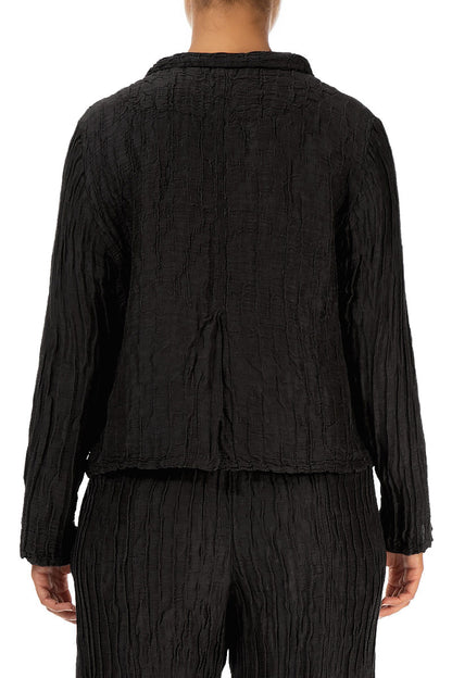 Short Crinkled Black Silk Linen Jacket 2