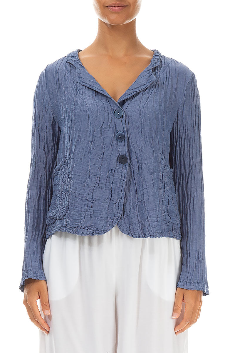 Short Crinkled Blue Nova Silk Linen Jacket 1