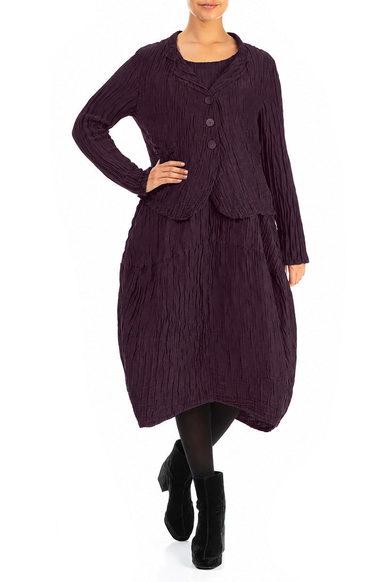 Short Crinkled Deep Plum Silk Linen Jacket 4