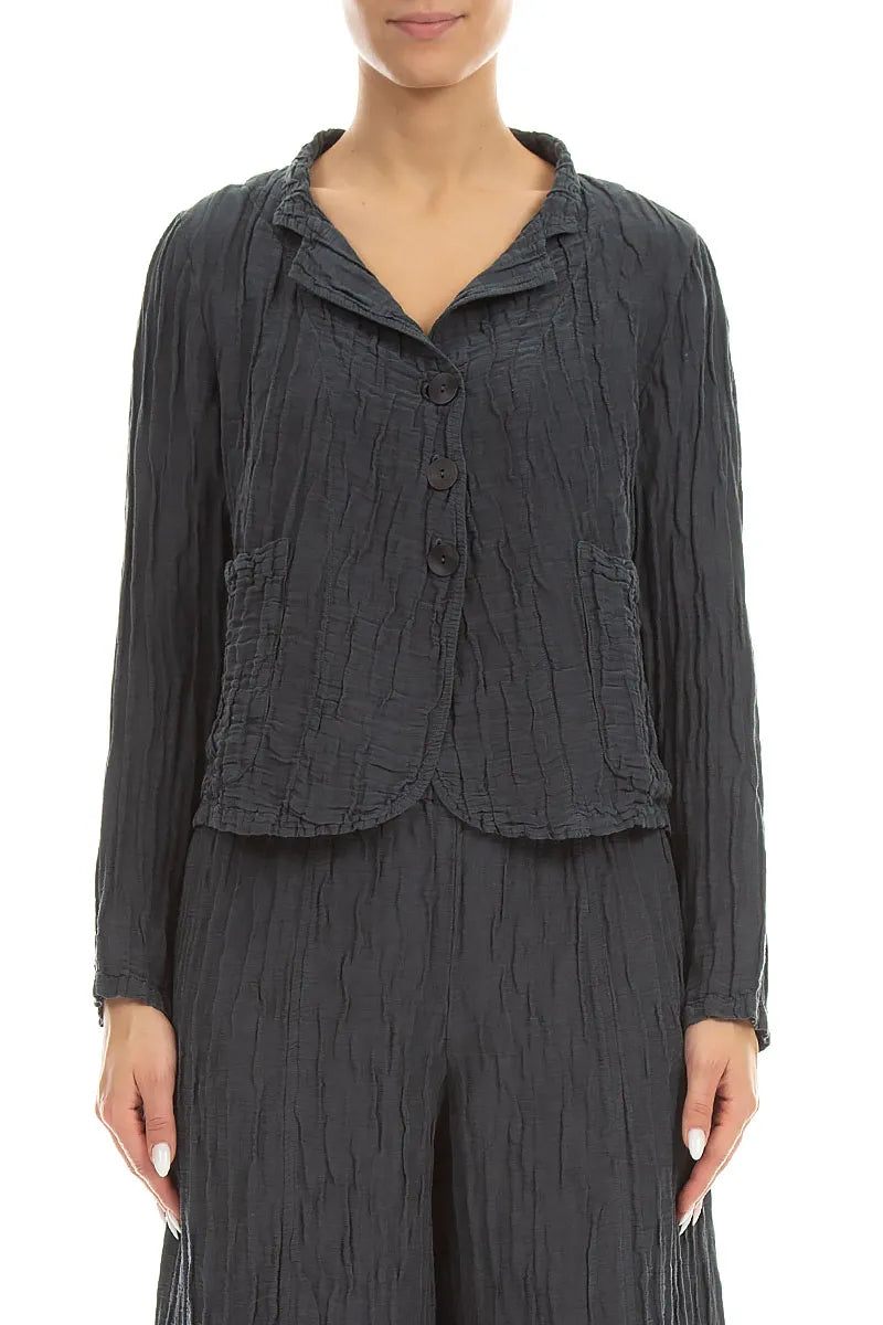 Short Crinkled Graphite Silk Linen Jacket 1