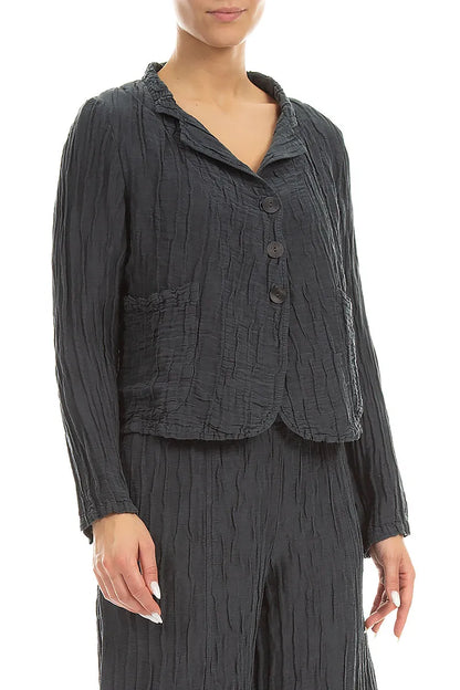 Short Crinkled Graphite Silk Linen Jacket 3