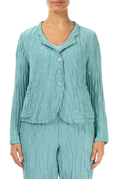 Short Crinkled Mint Silk Linen Jacket 1