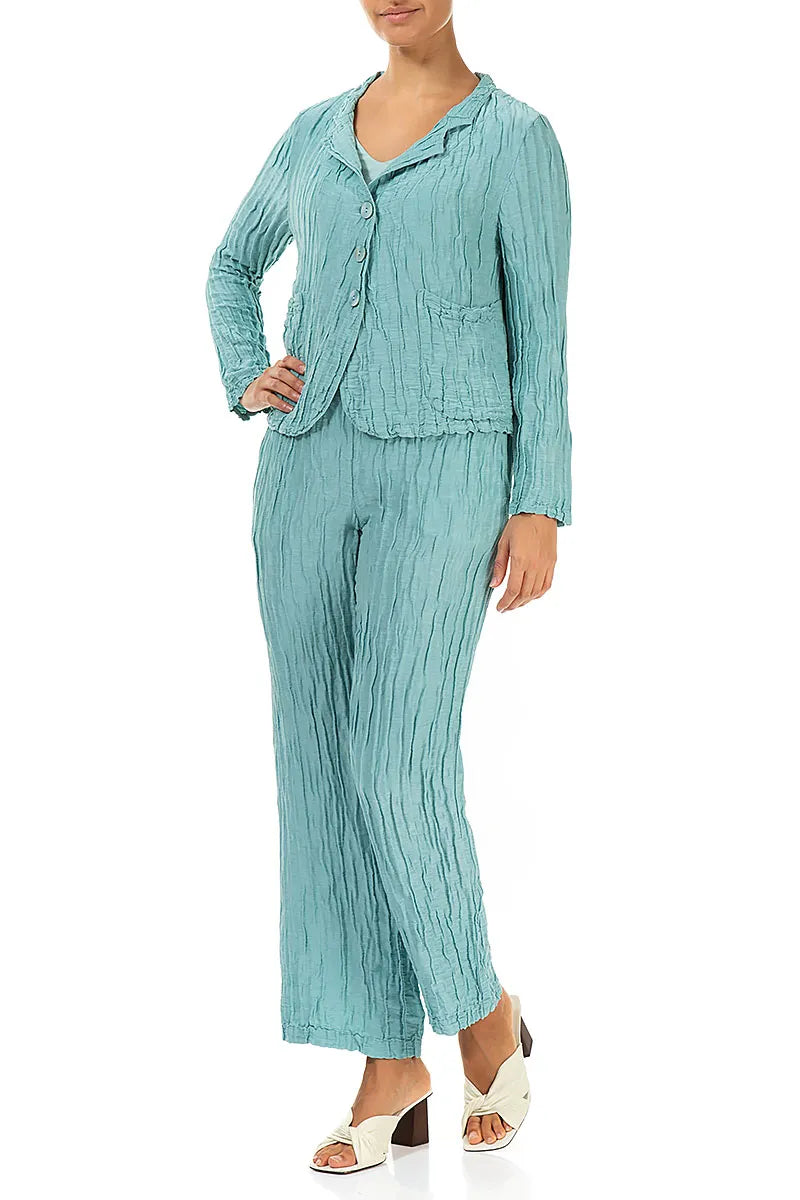 Short Crinkled Mint Silk Linen Jacket 4